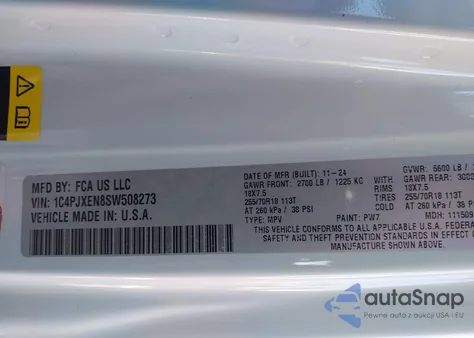 2025 Jeep Wrangler 4-Door Sahara 4X4 z USA, uszkodzony, nr VIN 1C4PJXEN8SW508273